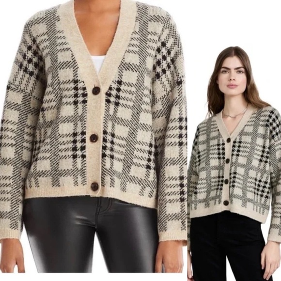Rails - Reese Cardigan Oatmeal Black Plaid Size Small - Picture 1 of 9